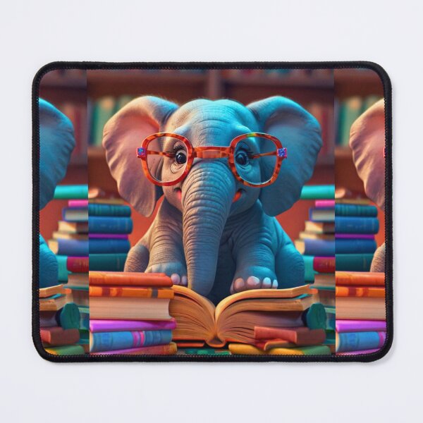 Item preview, Elephant Portrait. elephant wearing glasses, nerdy elephant, elephant with books designed and sold by ElephantVibes.