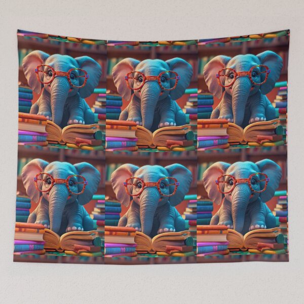 Item preview, Elephant Portrait. elephant wearing glasses, nerdy elephant, elephant with books designed and sold by ElephantVibes.