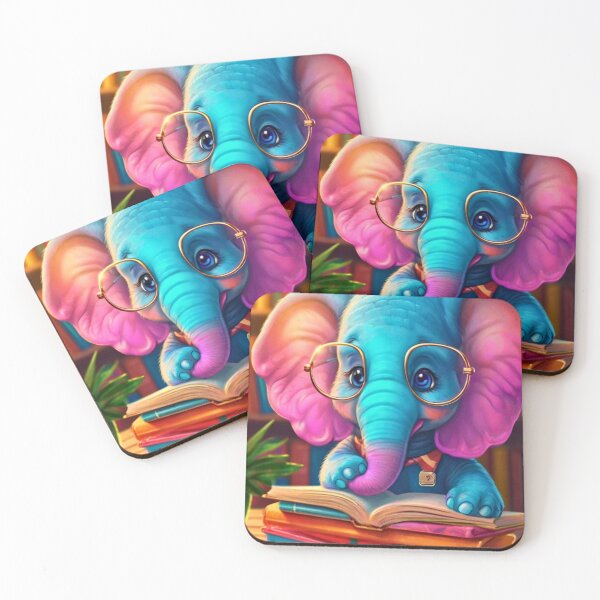 Item preview, Elephant Portrait. elephant wearing glasses, nerdy elephant, elephant with books designed and sold by ElephantVibes.