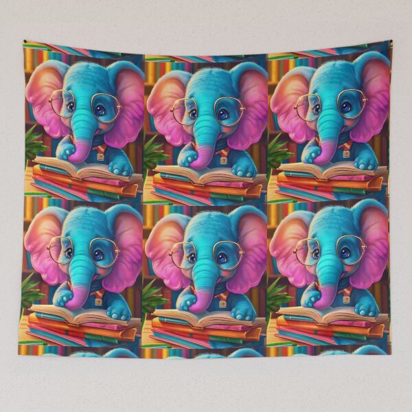 Item preview, Elephant Portrait. elephant wearing glasses, nerdy elephant, elephant with books designed and sold by ElephantVibes.