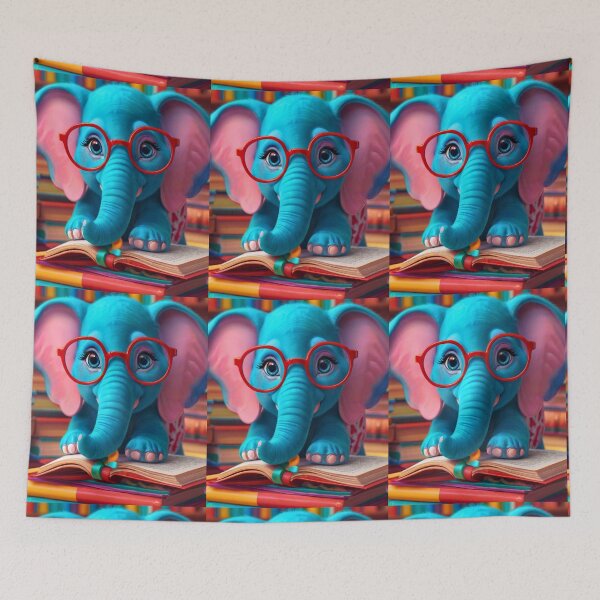 Item preview, Elephant Portrait. elephant wearing glasses, nerdy elephant, elephant with books designed and sold by ElephantVibes.