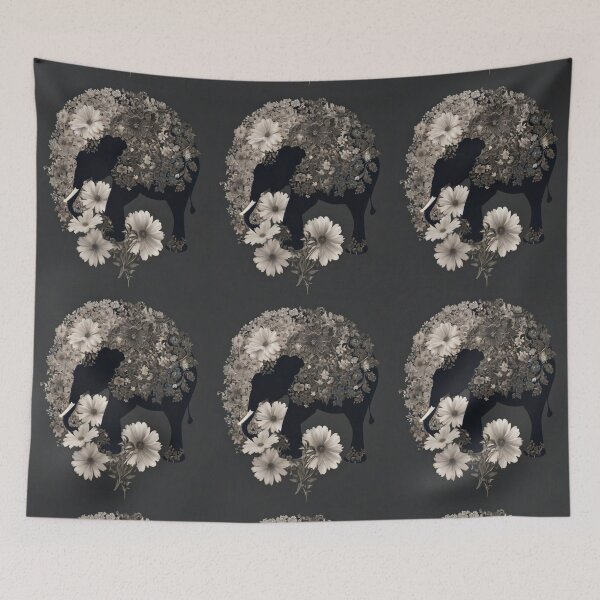 Item preview, Elephant Portrait. elephant silhouette floral designed and sold by ElephantVibes.