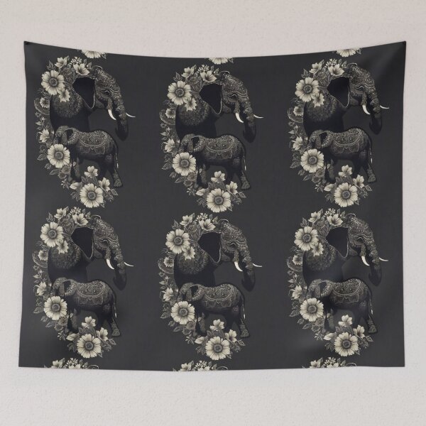 Item preview, Elephant Portrait. elephant silhouette floral designed and sold by ElephantVibes.