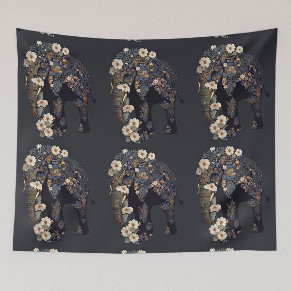 Item preview, Elephant Portrait. elephant silhouette floral designed and sold by ElephantVibes.