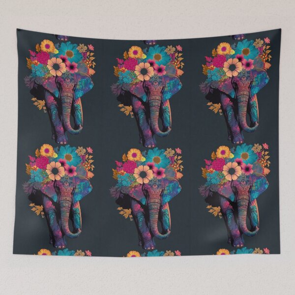 Item preview, Elephant Portrait. elephant silhouette floral designed and sold by ElephantVibes.