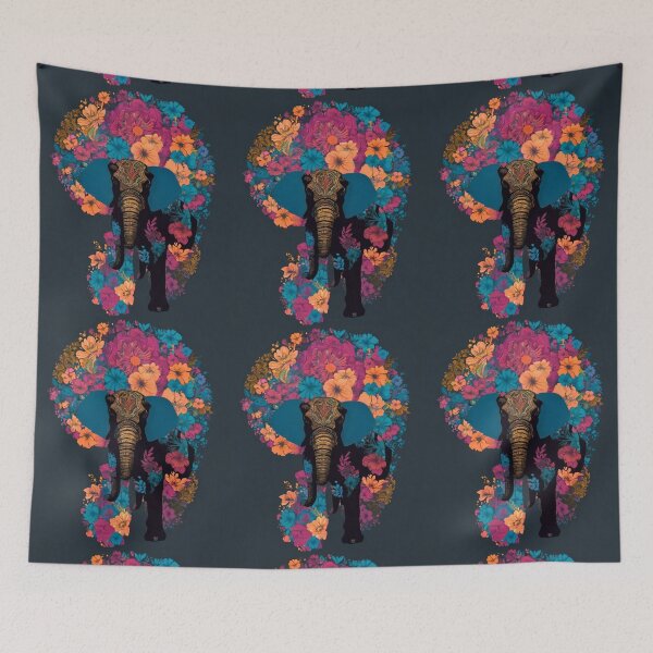 Item preview, Elephant Portrait. elephant silhouette floral designed and sold by ElephantVibes.