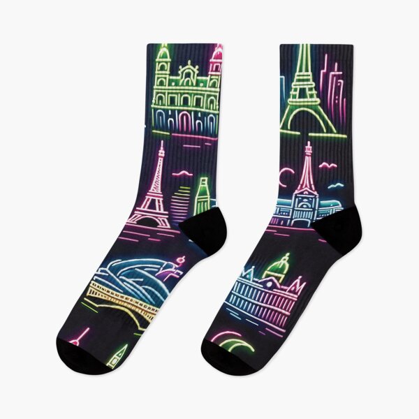 Item preview, Neon-style illustration of iconic Paris landmarks designed and sold by Best-Kept.