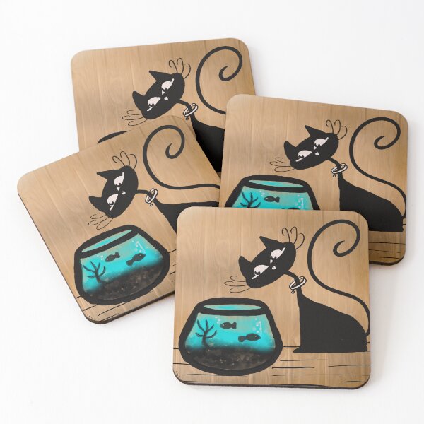 Item preview, Curious Cat and the Fish (Cosmic Cats Series) designed and sold by ArtbyMikkiC.
