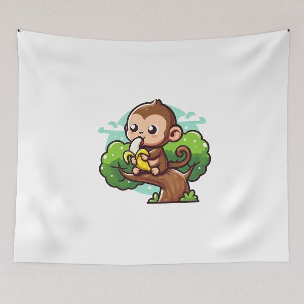 Item preview, Cartoon monkey eating banana on tree designed and sold by MzulhilmiZam.