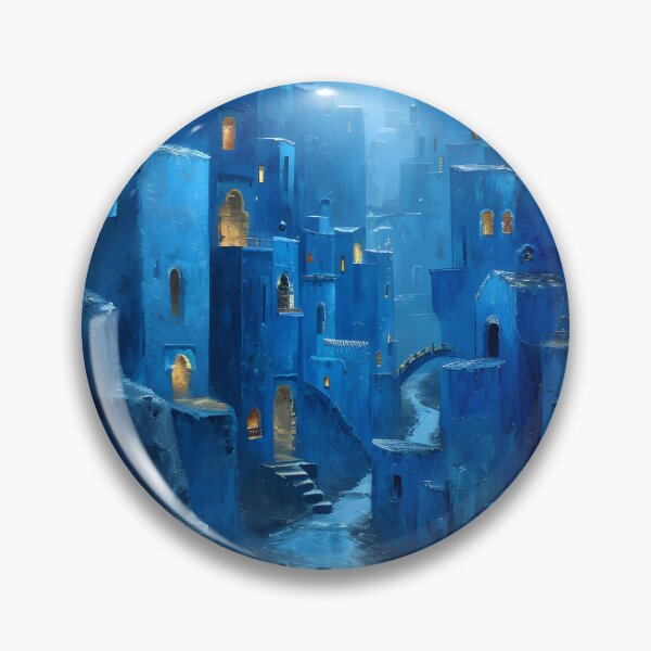 Item preview, Mystical blue cityscape under moonlit sky designed and sold by Artessie.