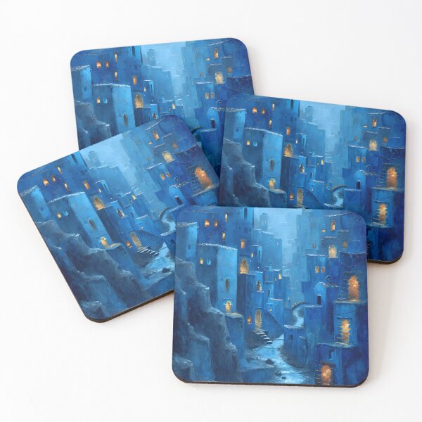 Item preview, Mystical blue cityscape under moonlit sky designed and sold by Artessie.