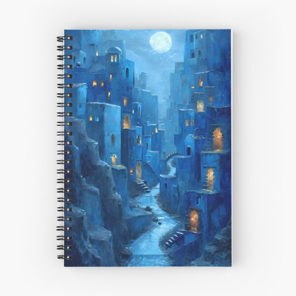 Item preview, Mystical blue cityscape under moonlit sky designed and sold by Artessie.