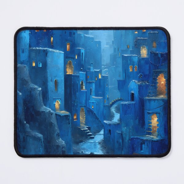 Item preview, Mystical blue cityscape under moonlit sky designed and sold by Artessie.