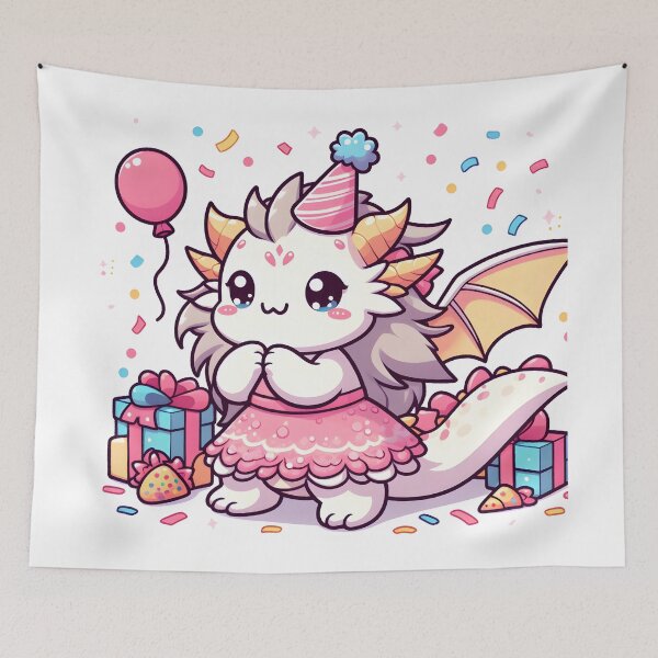 Item preview, Kawaii Delightful Chimera With Party Dress Celebrating With Confetti designed and sold by CanvasCutie.
