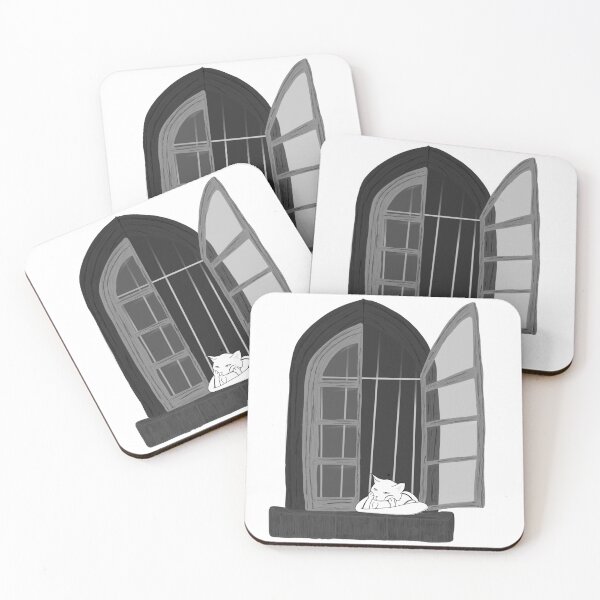 Item preview, Cat looking out the window - dreaming of more (monochrome) designed and sold by AnzullicArts.