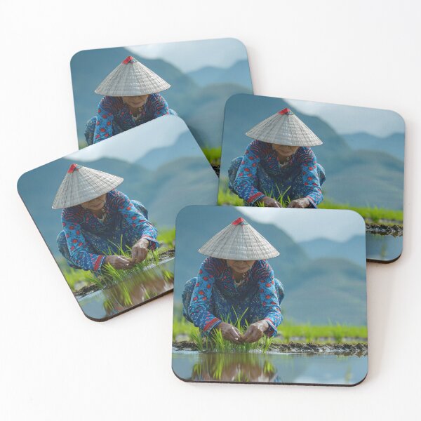 Item preview, Traditional farmer planting rice in a field designed and sold by Artessie.