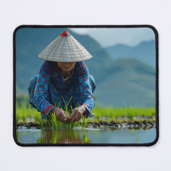 Item preview, Traditional farmer planting rice in a field designed and sold by Artessie.