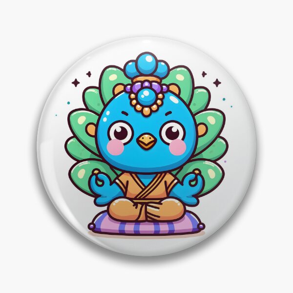 Artikelvorschau, Kawaii Pfau mit einem Meditationskissen entworfen und verkauft von CanvasCutie.