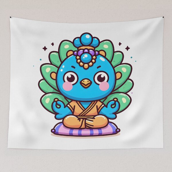 Item preview, Kawaii Peacock With A Meditation Cushion designed and sold by CanvasCutie.