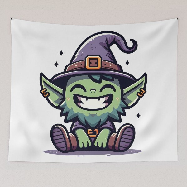 Item preview, Kawaii Grinning Goblin With Wearing A Top Hat designed and sold by CanvasCutie.