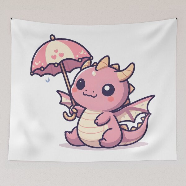Item preview, Kawaii Adorable Dragon With Tiny Umbrella designed and sold by CanvasCutie.
