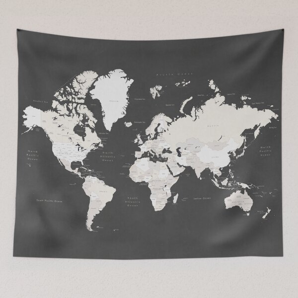Item preview, Chalkboard world map with countries and states labelled designed and sold by blursbyai.