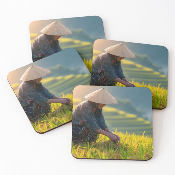Item preview, Vietnamese farmer working in a rice terrace  designed and sold by Artessie.