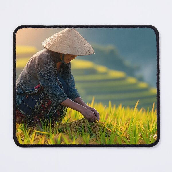 Item preview, Vietnamese farmer working in a rice terrace  designed and sold by Artessie.