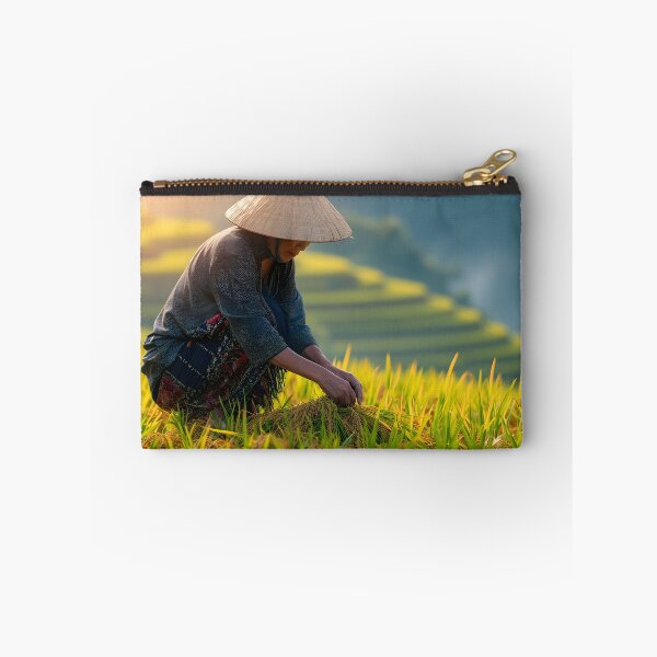 Item preview, Vietnamese farmer working in a rice terrace  designed and sold by Artessie.