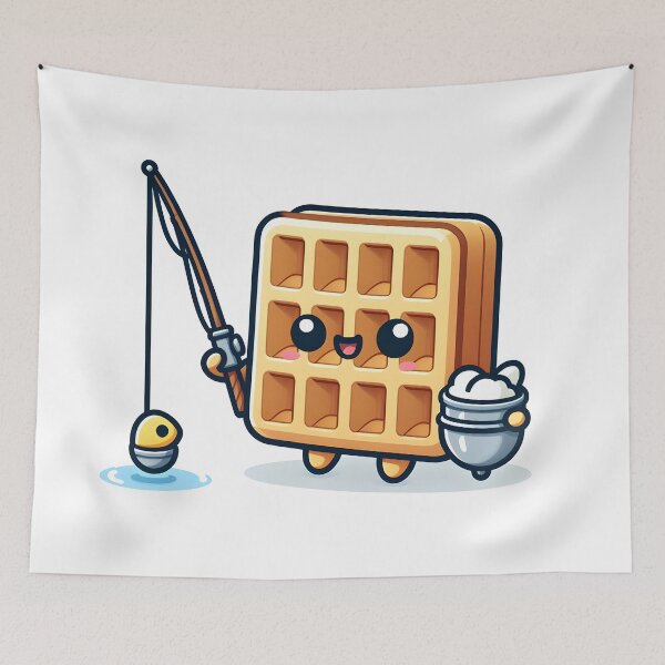 Item preview, Kawaii Waffle With Fishing Rod designed and sold by CanvasCutie.