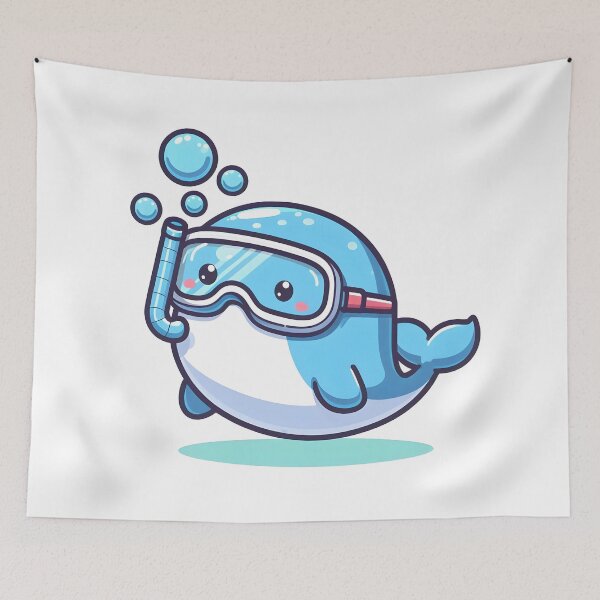 Item preview, Kawaii Whale Blowing Bubbles Wearing A Snorkel Mask designed and sold by CanvasCutie.