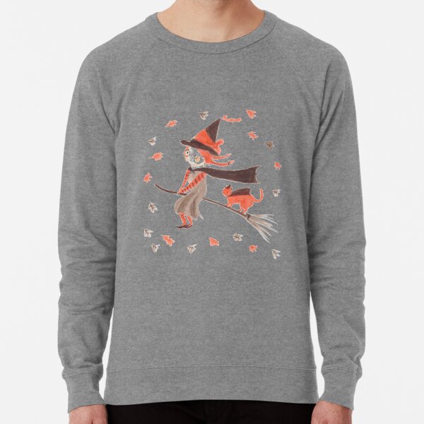 Cute Witch and Cat Illustration Lightweight Sweatshirt