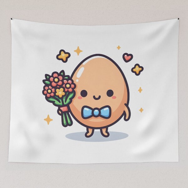 Item preview, Kawaii Egg Holding A Bouquet Of Flowers With A Bow Tie designed and sold by CanvasCutie.