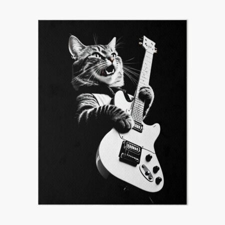 Vista previa del artículo con la obra «Gato tocando guitarra heavy metal, gato rockero tocando guitarra», diseñado y vendido por PATTERN-ZART.