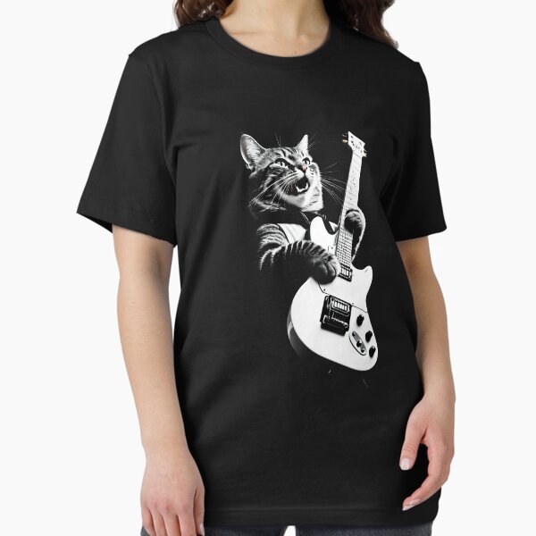Vista previa del artículo con la obra «Gato tocando guitarra heavy metal, gato rockero tocando guitarra», diseñado y vendido por PATTERN-ZART.