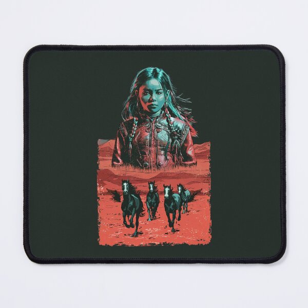 Item preview, Mystical Native Girl and Wild Horses - Evocative Western Wilderness Illustration designed and sold by RuyaFab.