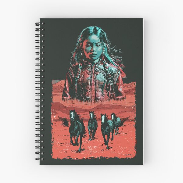 Item preview, Mystical Native Girl and Wild Horses - Evocative Western Wilderness Illustration designed and sold by RuyaFab.