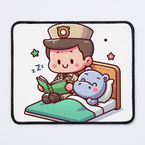 Item preview, Kawaii Zookeeper Reading Bedtime Stories To A Sleepy Baby Hippo With A Bedtime Storybook designed and sold by CanvasCutie.