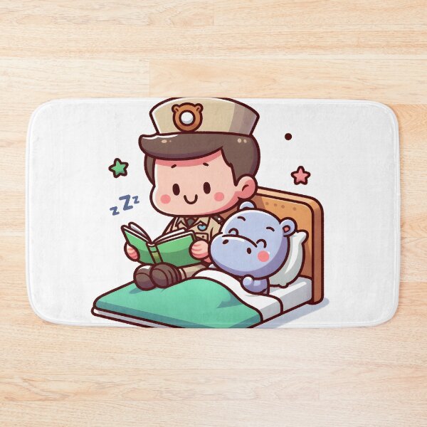 Item preview, Kawaii Zookeeper Reading Bedtime Stories To A Sleepy Baby Hippo With A Bedtime Storybook designed and sold by CanvasCutie.