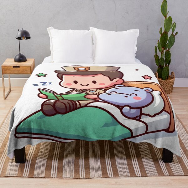 Item preview, Kawaii Zookeeper Reading Bedtime Stories To A Sleepy Baby Hippo With A Bedtime Storybook designed and sold by CanvasCutie.