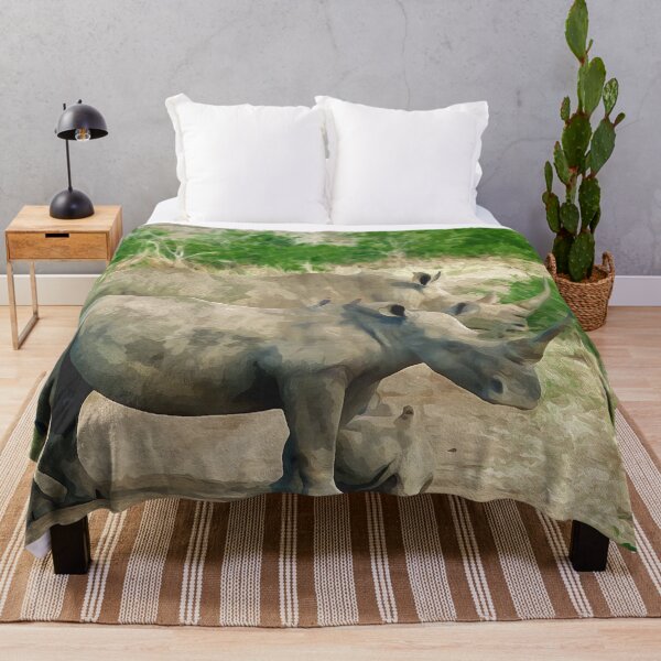 Item preview, White rhinos with mighty horns and offspring in watercolor designed and sold by Intermundium.