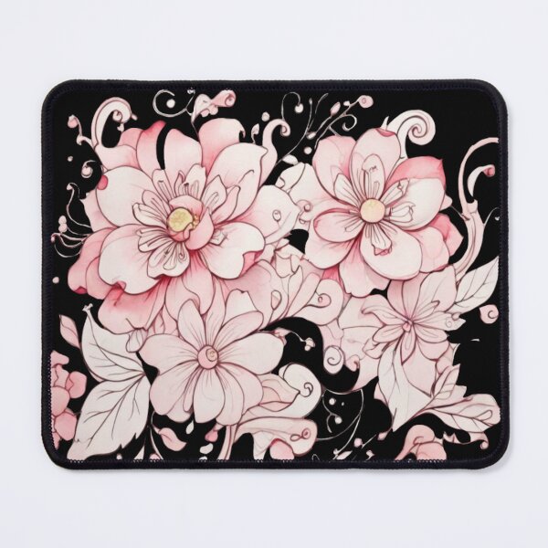 Item preview, Pink watercolour flowers on black designed and sold by Flowersonstuff.
