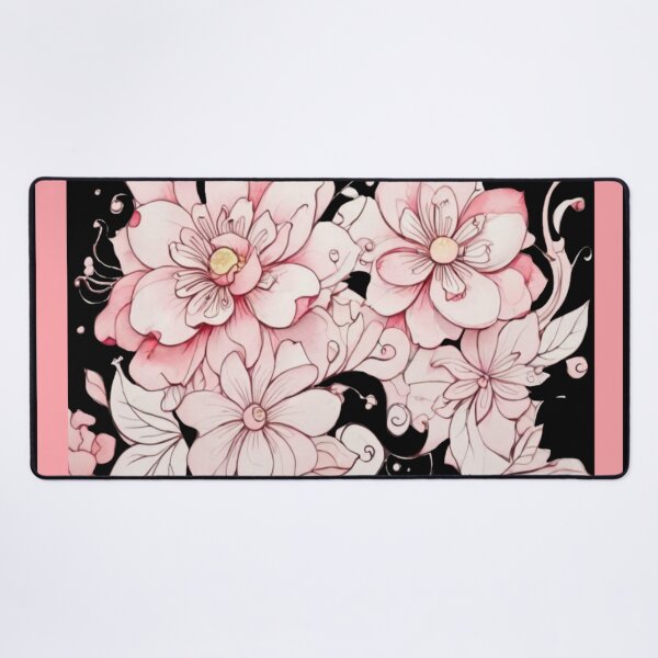 Item preview, Pink watercolour flowers on black designed and sold by Flowersonstuff.