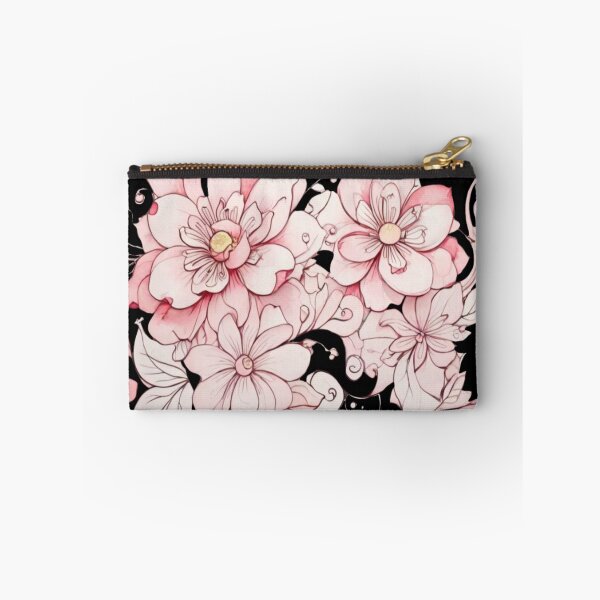 Item preview, Pink watercolour flowers on black designed and sold by Flowersonstuff.