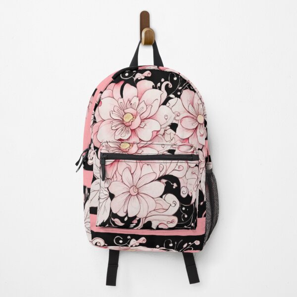 Item preview, Pink watercolour flowers on black designed and sold by Flowersonstuff.