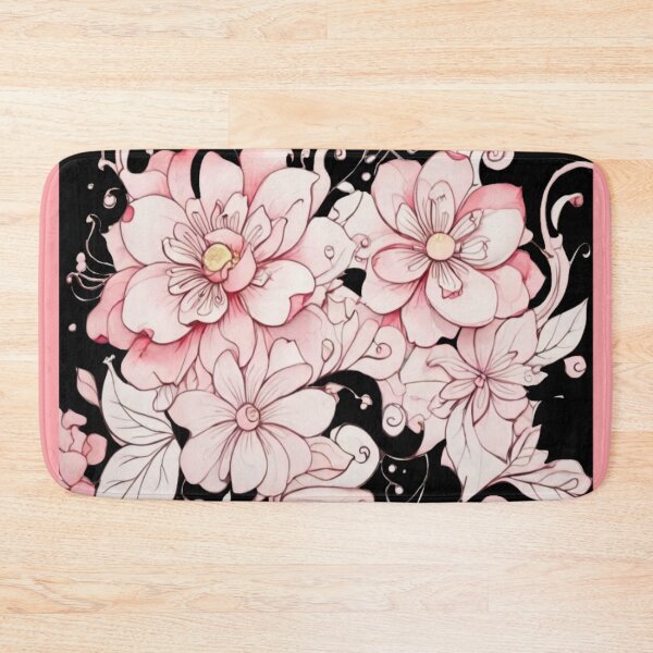 Item preview, Pink watercolour flowers on black designed and sold by Flowersonstuff.