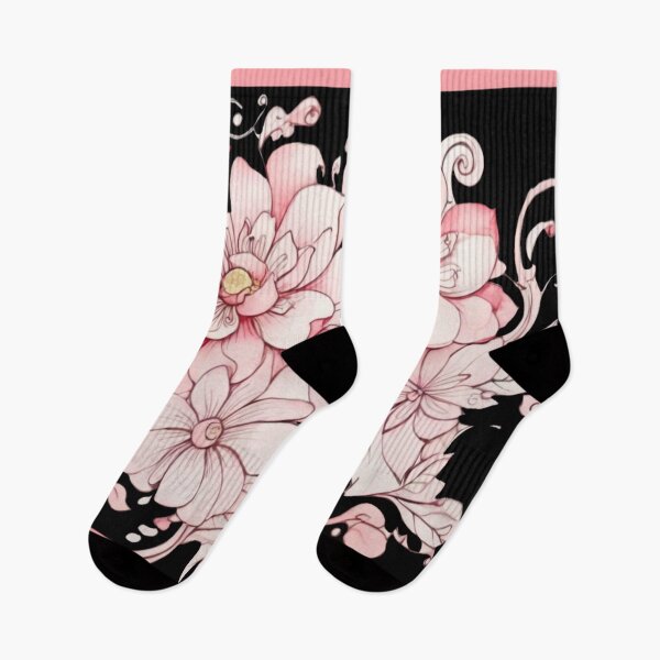 Item preview, Pink watercolour flowers on black designed and sold by Flowersonstuff.