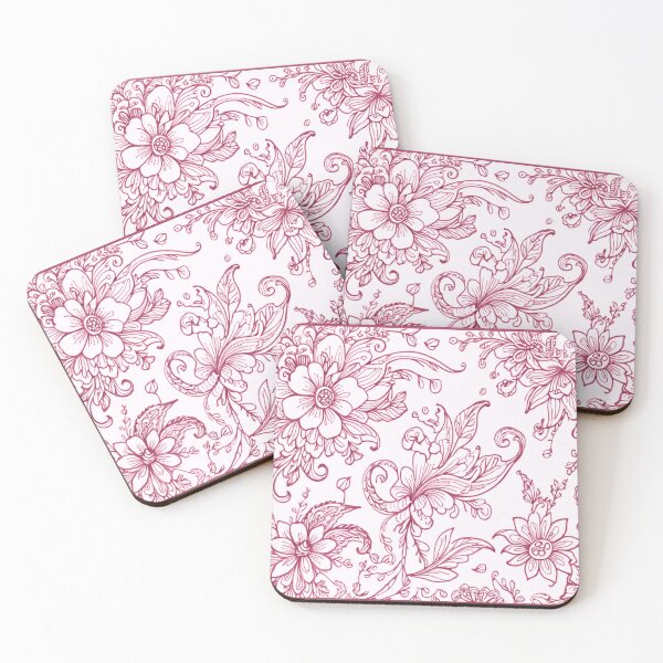 Item preview, Red ink drawing of flowers designed and sold by Flowersonstuff.
