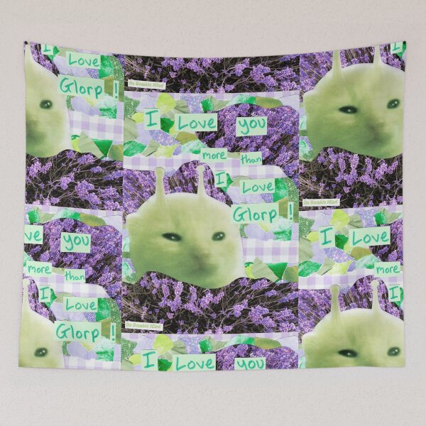 Item preview, I love you more than I love glorp! | Handmade Green alien Cat glorp gnarpy collage art designed and sold by OnBambisMind.