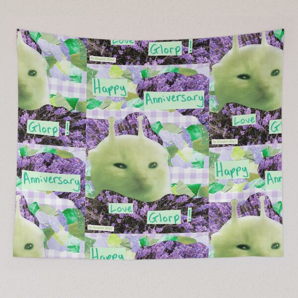 Item preview, Happy Anniversary, love glorp! | Handmade Green alien Cat glorp gnarpy collage art designed and sold by OnBambisMind.